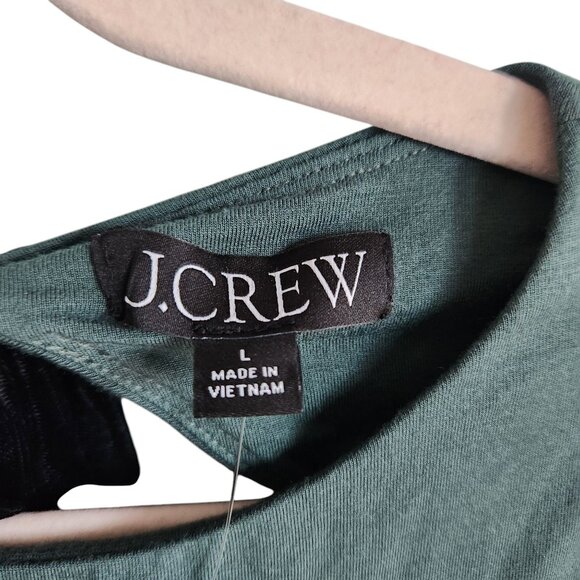 J Crew Shirt Green Large Women's FormKnit Long Sleeve Open Back Top With Bow - Picture 4 of 10